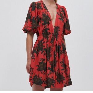 Ganni Red and Black Floral Dress